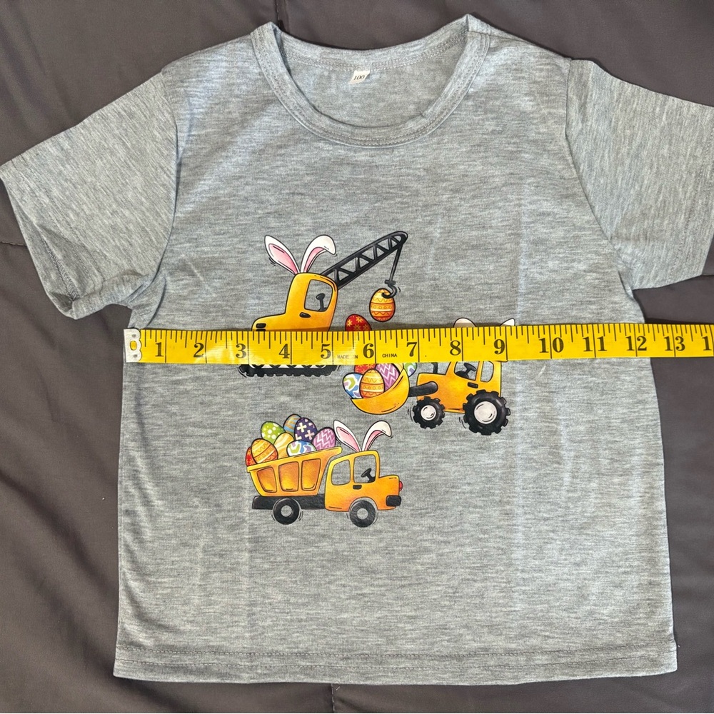 Toddler Digger Construction Easter Egg Gray T-Shirt Euro 100/USA 3T NEW - Picture 4 of 5